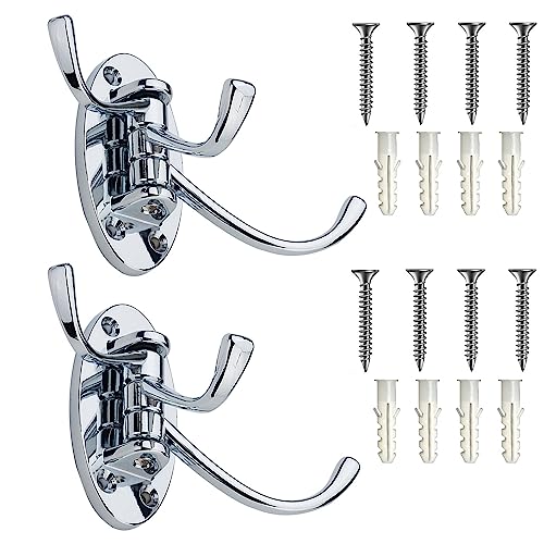 2PCS Swivel Wall Hooks - 3 Swing Arm Coat Hook Hanger for Bathroom, Kitchen, Garage - Wall Mounted Brushed Nickel - style: Silver Oval