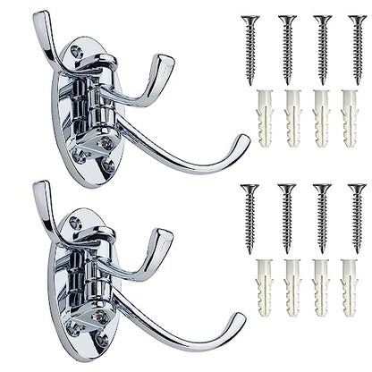 2PCS Swivel Wall Hooks - 3 Swing Arm Coat Hook Hanger for Bathroom, Kitchen, Garage - Wall Mounted Brushed Nickel - style: Silver Oval