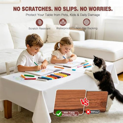 Table Protector Pad for Dining Room Table, Waterproof Heavy Duty Table Pad Under Tablecloth with Flannel Backing, Heat Resistant Non Slip Vinyl Table Cover Protector, Cut to Fit Rectangle 72 x 54 Inch - size: 72" x 54" (Rectangular)