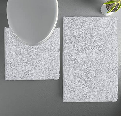 LuxUrux Bathroom Rugs Sets 2 Piece: Quick Dry, Soft Plush Anti-Slip, Super Absorbent. Includes Rectangular (31x20 inches) & U-Shaped Toilet Mat (20x20 inches) | White - color: White, size: 2 Piece Set