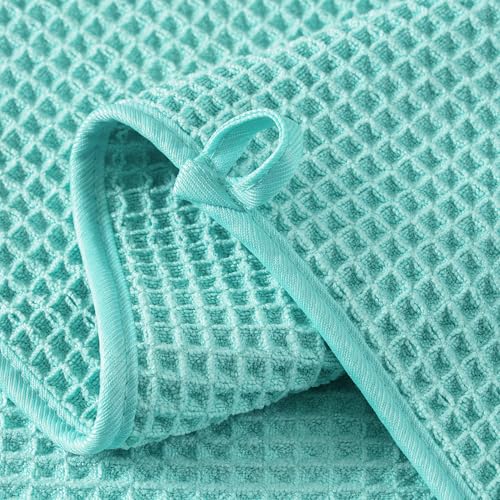 MICROFI Microfiber Waffle Bath Towels, 4 Pieces, Soft, Absorbent, Fast Drying, Lint Free 430 GSM (27''x55''/68.58 cm x139.7 cm) - color: Turquoise