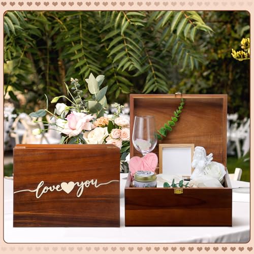 Large Wooden Wedding Keepsake Box with Lid,Love | 12 x 9 x 5.5 Inch Memory Storage, Engagement Gift for Couples Newlyweds, Bridal Shower Organizer, Photo Jewelry Holder - style: Love