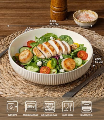 8.5" Ceramic Pasta Bowls Set of 4, Salad Bowls | Versatile Serving Bowls for Pasta, Salad, Fruit & Noodles, Housewarming & Wedding Gift, Beige - color: Beige, size: 8.5 Inch