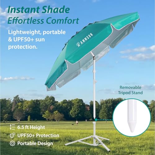 AMMSUN Shade Umbrella, Premium Portable Umbrella with Stand, 6.5ft Lightweight Free Standing Canopy for Sporting Games, Adjustable Instant Sun Protection and Easy to Carry, Turquoise - color: Turquoise