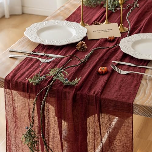 Burgundy Cheesecloth Table Runner 120 Inches for Christmas Decorations | For Wedding Baby Shower Bridal Shower Birthday Engagement Party 10FT Rustic Boho Home Decor - color: Burgundy, size: 35"x120"(Pack of 1)