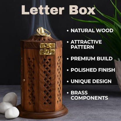 Bless-International Traditional-Handmade-Burner Wooden-Incense-Stick-Holder Ash-Catcher-Stand for-Aromatherapy-Meditation-Yoga (7 Inch Letter Box Wooden Charcoal/Cone) - color: Letter Box