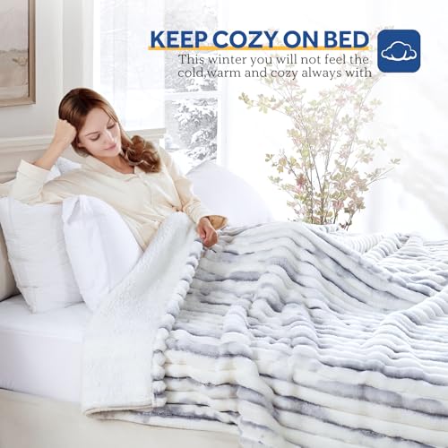 Sealy Electric Blanket Twin 62×84, Faux Fur to Sherpa, Blue White | Heated Blanket with 10 Heating Levels, 1-12 Hours Auto Off, Overheat Protection, Machine Washable, ETC Certified - color: Blue White, size: Twin Size 62" x 84"