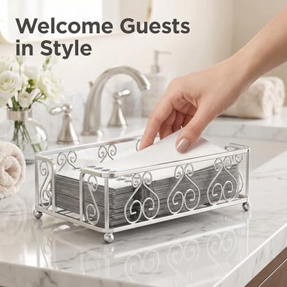 Guest Towel Holder Tray for Bathroom Countertop, Silver Napkin | Guest Bathroom, Powder Room & Vanity Use - color: E - Silver Guest Towel Holder Tray, size: Guest Towel Holder