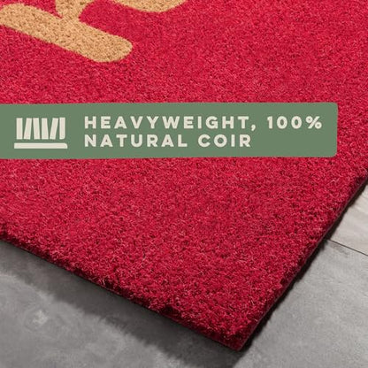TOWN & COUNTRY TERRA Hiya Painted Welcome Door Mat, Natural Coir, Heavyweight, Non-Slip Entryway Mat, Red, 24"x36" - color: Red, size: 2' x 3' (Rectangular)