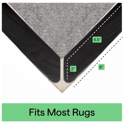 GORILLA GRIP® Rug Grippers, Extra Long Reusable Double-Sided Adhesives Pads Keep Area Rugs Corners Flat, Grips Hardwood, Tile and Laminate Floors, Renter Friendly, Holds Down Carpet in Place, 8 Pcs
