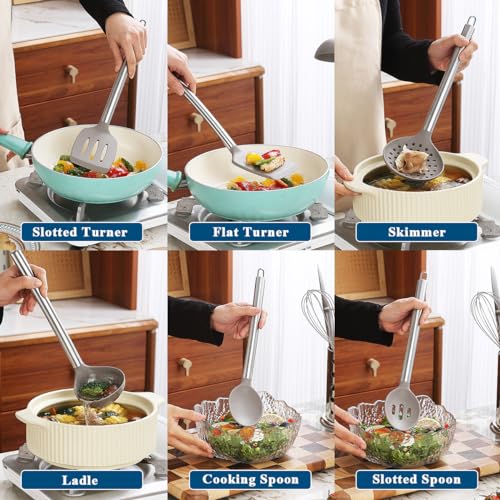 Kitchen Utensils Set, Kyraton 38 Pieces Non-Stick Silicone Cooking Utensils Set, Spoon Spatula Set with Sturdy Stainless Steel Utensil Holder, Dishwasher Safe - color: 2. With Utensil Rack