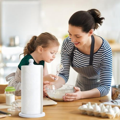 Premium White Marble Paper Towel Holder for Kitchen Countertop, Heavy Duty Freestanding Paper Towel Stand with 3 Lbs Weighted Base for One-Handed Tearing, Non-Slip, Fits Standard & Large Jumbo Rolls - color: Pure White
