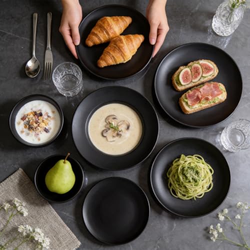 Stoneware Coupe Shape Heavy-duty Plate 9" Matte Black, Case of 24 - color: Matte Black, size: Plate 9"