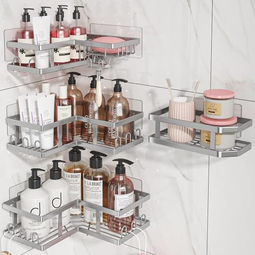 Youvip 4-Pack Adhesive Corner Shower Caddy with Soap Holder, No Drilling Wall Mounted Shower Shelves-Rustproof, Organizer for Bathroom, Kitchen & Home Decor. Silver - color: Silver Gray-4pc