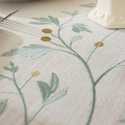 Joyfol Day Rustic Waterproof Linen Tablecloth, Heavy Weight Beige Embroidery Table Cloths for Rectangle Tables, Burlap Farmhouse Table Covers (Green Leaves, 55''x 102'') - color: Green, size: 102" x 55" (Rectangular)