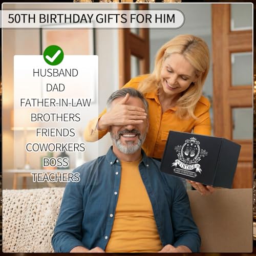 50th Birthday Gifts for Men 50th Birthday Party Supplies | Include 11 Oz Glass Stone Ice Tong Bottle Opener Cap Apron Socks Keychain Greeting Card for Him, Dad, Husband, Friends - style: 50th
