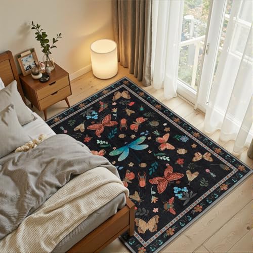 3x5 Entryway Rug,Black Washable Area Rug | Soft,Machine Washable & Non Slip,Low Pile,Ideal for Girls Room, Nursery,Kids Room - color: Black, size: 3' x 5' (Rectangular)