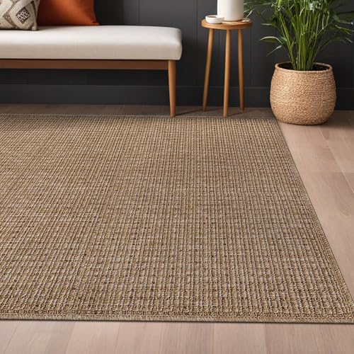Beverly Rug Easy Jute Natural Rug 5x7 Solid Washable Durable Outdoor Indoor Area Rugs for Living Dining Room Patio Office Stain Resistant Non Shedding Casual Indoor Outside Carpet 5 x 7 Natural - color: Natural, size: 5' x 7' (Rectangular)