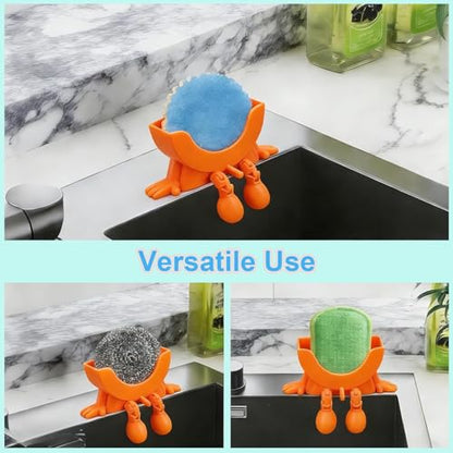Cute Hanging Sponge Holder with Drainage for Kitchen Sink | 3D Printed Funny Countertop Sponge Holder, Keeps Sponge Dry, Suitable for Scrub Daddy Holder (Blue) - color: Blue