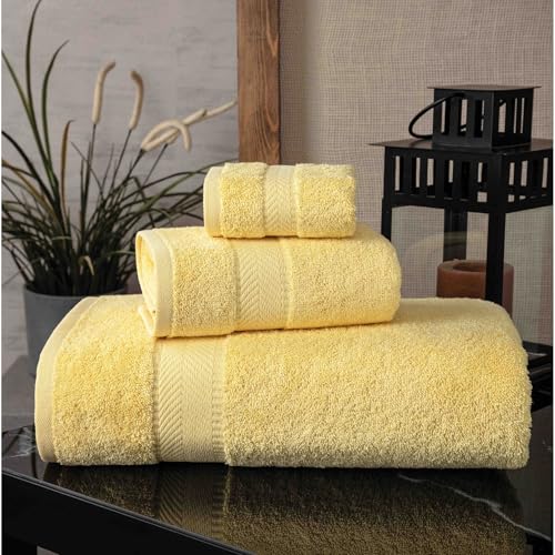 Personalized Towel Set, Custom Bath Towels with Name, Turkish Cotton Yellow | 3 Pcs Set, 100% Cotton, Embroidered, Monogrammed, Customized Gift For Adults, Wedding, Bridal Shower, Housewarming, Spa - color: Yellow, size: 3 Piece Towel Set