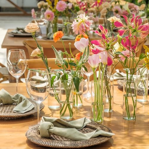 5.9" Cylinder Glass Bud Vases Set of 10 Mini Clear Skinny Vase Small Glass Vases for Flowers Cylinder Vases for Centerpieces Bulk Bud Vase Floral Vase Decor for Wedding Bridal Shower Birthday