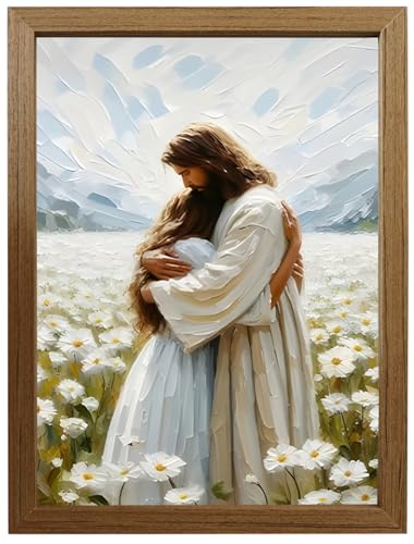 Jesus Hugging Woman Canvas Wall Art Framed – Christian Wall Decor Religious Artwork, Inspirational Faith Picture, Solid Wood High Gloss Print, Sympathy Gift for Bedroom Living Room Prayer Room Ready to Hang 12x16inch - color: yongbaoyesu, size: 16"L x 12"