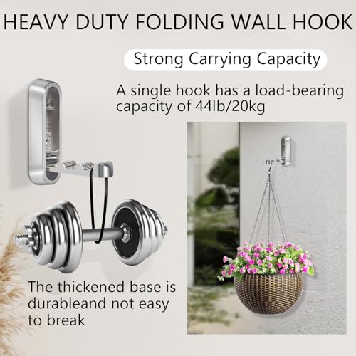 4PCS Foldable Wall Hooks, Heavy Duty Zinc Alloy Folding Wall Hooks, Folding Coat Hooks Wall Mount Bathroom Foldable Towel Hooks for Hanging Clothes, Bags, Hats, Bathrobes, Keys and Kitchen (Silver) - color: Silver, size: 4 Hooks