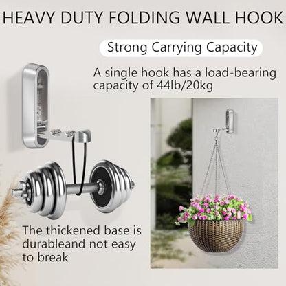 2PCS Foldable Wall Hooks, Heavy Duty Zinc Alloy Folding Wall Hooks,Folding Coat Hooks, Flip Down Hook for Hanging Coats, Bags, Hats, Cooking Utensil, Bathrobes, Keys (Silver) - color: Silver, size: 2 Hooks