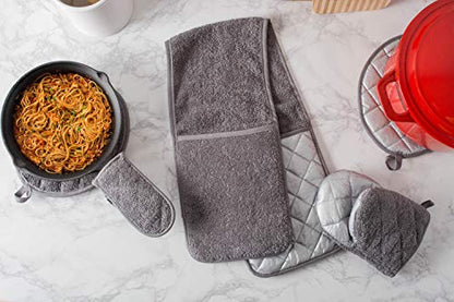 DII Basic Terry Collection 100% Cotton Quilted, Double Mitt, Gray - color: Gray, size: Double Mitt