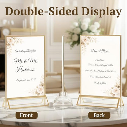 EHWINE 6 Pack Acrylic Sign Holder 4 x 6, Double Sided Gold Picture Frame Stand up Table Top Sign Holders, Clear Display Stand Menu Flyer Holder for Wedding Party