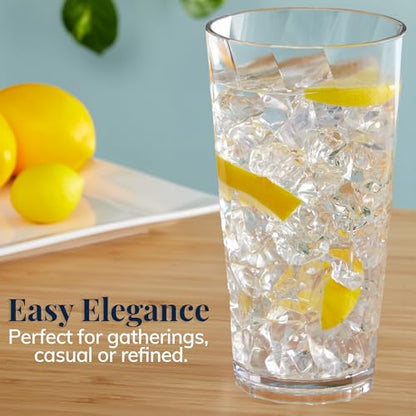 US Acrylic Optix Plastic Reusable Drinking Glasses (Set of 8) 20oz Water Cups in Clear | BPA-Free Tumblers, Made in USA | Top-Rack Dishwasher Safe - size: 20 Ounces