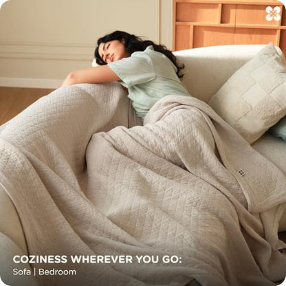 Bedsure PureWoven 100% Cotton Muslin Blanket 8-Layer, Queen, Linen Beige | 90" X 90", Breathable, Moisture-Wicking, All-Season, Softens After Wash, 460 GSM, Gauze Bedding, Low Shedding, for Adults - color: Linen Beige, size: Queen