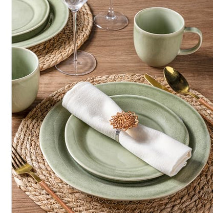 AmorArc Ceramic Dinnerware Sets for 4, Handmade Plates and Bowls Sets | Stoneware Reactive Glaze Dish Set, Scratch Resistant, Dishware Set for Kitchen Wedding, Dishwasher & Microwave Safe, 12 Pcs - color: Olive Green