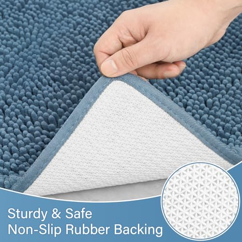 Bathroom Rug Sets 2 Piece, 20"x20" U-Shaped & 21"×34", Denim Blue | Toilet Mat Non Slip Bath Mats Floor Set, Washable Bath Rug Set, Absorbent Soft Bathroom Rug - color: Denim Blue