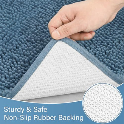 Bathroom Rug Sets 2 Piece, 20"x20" U-Shaped & 21"×34", Denim Blue | Toilet Mat Non Slip Bath Mats Floor Set, Washable Bath Rug Set, Absorbent Soft Bathroom Rug - color: Denim Blue