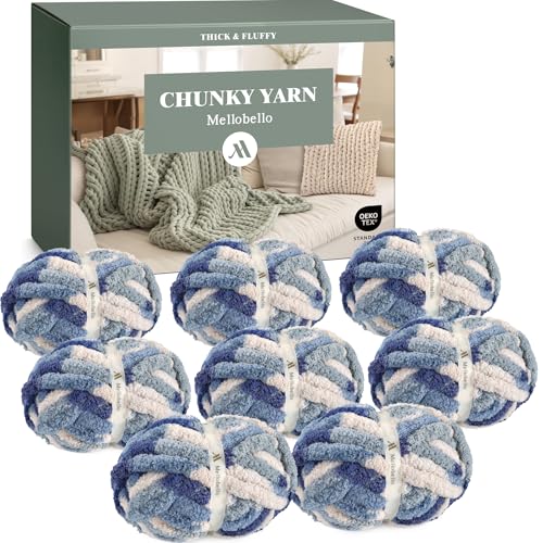 Jumbo Chunky Yarn for Hand Knitting - Super Thick Chenille Chunky Yarn for Crocheting - Extra Soft Bulky Fluffy Blanket Big Yarns 8 Jumbo Pack (27yds,8 oz Each Skein) - color: Deep Harbor