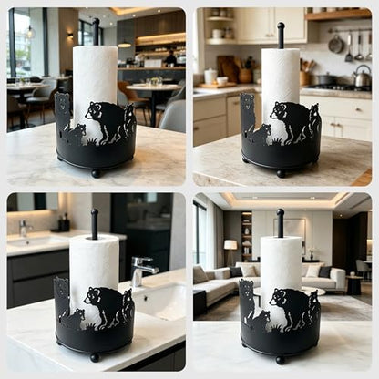 Paper Towel Holders Countertop - Paper Towel Holder Standing - Decorative Paper Towel Roll Holder Metal Paper Towel Holder Animal Paper Towel Holder (Bears) - color: Bear(matte Black)