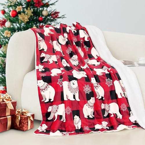 Elegant Comfort Reversible and Ultra-Plush Flannel Fleece-Winter Christmas Sherpa Throw- Lightweight Soft and Cozy-Holiday Decorative Throw, Perfect for Lounging, 50 x 60 inches, Polar Plaid Red - color: Polar Plaid Red, size: 50 X 60