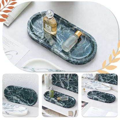 Natural Marble Tray, Green Stone Tray, Vanity Decorative Tray for Countertop, Catchall for Perfume, Candles, Skincare, Jewelry Dish, Bathroom Tray, Hotel Supplies