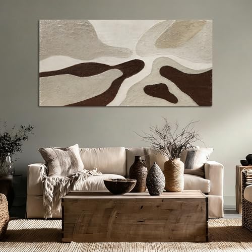 Hand-Painted Neutral Abstract Beige Art for LivingRoom Ready to Hang 24x48 - color: Brown, size: 48"L x 24"W