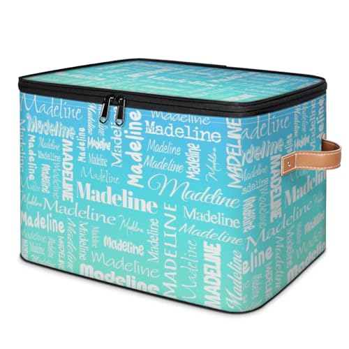 Storage Basket Custom Name, Personalized Keepsake Box, Blue Green | Foldable Fabric Gradient Large Memory Bin with Handle Lid Lightweight Waterproof Dustproof, 14"L x 10.2"W x 10.4"H - color: Option 1