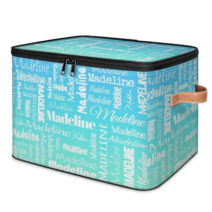 Storage Basket Custom Name, Personalized Keepsake Box, Blue Green | Foldable Fabric Gradient Large Memory Bin with Handle Lid Lightweight Waterproof Dustproof, 14"L x 10.2"W x 10.4"H - color: Option 1