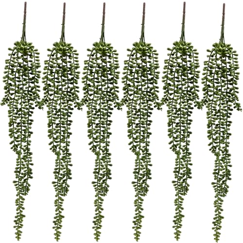 6 Pcs Succulents Plants Artificial Hanging Plants | String of Pearls Faux Greenery,Fake Succulents Hanging Plant for Home Backdrop Garden Indoor/Outdoor Wall Decor