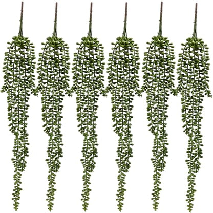 6 Pcs Succulents Plants Artificial Hanging Plants | String of Pearls Faux Greenery,Fake Succulents Hanging Plant for Home Backdrop Garden Indoor/Outdoor Wall Decor