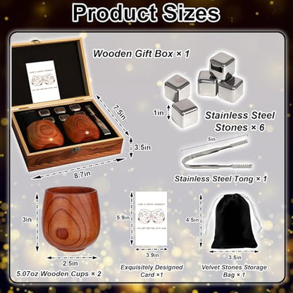 Charred Wooden Bourbon Glass Gift for Men, Whiskey Gift | Crafted with Charred Oak, Stainless Steel Whiskey Stone, Old Fashioned, Ideal for Dad Husband Friend Birthday Christmas Gift