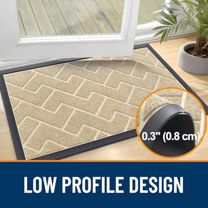 OLANLY Front Door Mat Indoor Outdoor Entrance, Welcome Door Mat and Waterproof All-Weather All-Season Doormat Size 29.5x17 in Beige, 2 Item Bundle