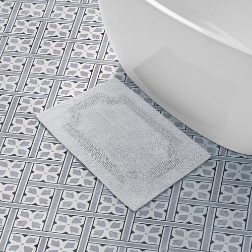 Laura Ashley - Reversible Cotton Bath Mat, Premium Bathroom Décor, Machine Washable Bathroom Rug, Highly Absorbent, 17"x24", Light Grey - color: Light Grey, size: 1'5" x 2' (Rectangular)