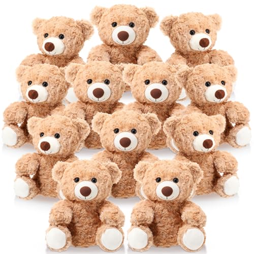 Jenaai 12 Pcs Bears Bulk 10'' Bear Stuffed Animal Baby Shower Decorations Small Stuffed Plush Toys Gifts for Girls Boys Kids Children School Classroom Adult Party Favor (Classic,Light Brown) - color: Light Brown, size: Classic