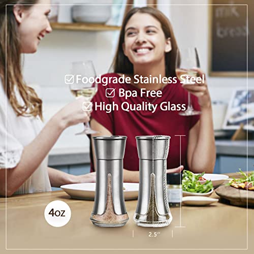 Salt and Pepper Shakers by Aelga - Salt Shaker with Adjustable Pour Holes for Himalayan, Kosher - color: Silver