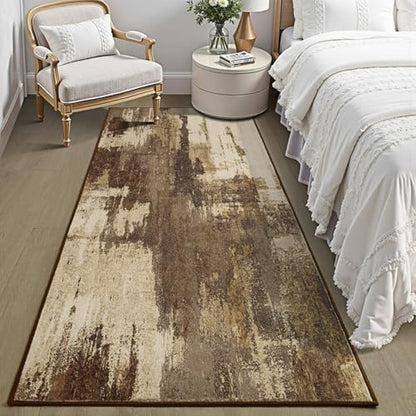 Kelarea Washable Runner Rug 2x6, Non-Slip Low Pile Abstract Brown | Water & Stain Resistant, Pet Friendly, Easy Clean, Ultra Soft, for Entrance, Kitchen, Bedroom, Hallways - color: Brown, size: 2' x 6' (Rectangular)